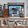 Hochbett, 140 x 200 cm, Eisenrahmen, Lagerregal, Hängendes Gitter, LED-Lichtleiste, Schreibtisch, Treppenkonstruktionen mit Stauraum,mit 2 USB-Anschlüssen und 1 Typ-C-Buchse, Ohne Matratze, Schwarz Bild 5
