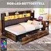Eisen Sofabett 90 x 200 cm, Mit vielseitigen Staufächern & Schließfächern, multifunktionalen Steckdosen & LED-Beleuchtung, Komplett mit großen Schubladen und einem ausziehbaren Schreibtisch Holzfarbe Bild 5