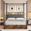Himmelbett Metallbett Smart Bett 140*190cm,LED Licht USB Ladefunktion hydraulisch Stauraum,Schwarz & braun Bild 2