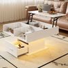 Couchtisch 78x78x45,5/59,5 cm mit LED, Schublade und Ablagefach – höhenverstellbar, weiß Bild 4