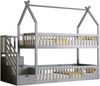 Etagenbett 90x200 cm mit Dach, Treppe und Schubladen – Kinderbett aus massivem Kiefernholz und MDF in Grau Bild 4