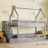 Etagenbett 90x200 cm mit Dach, Treppe und Schubladen – Kinderbett aus massivem Kiefernholz und MDF in Grau Bild 3