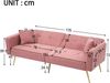 Merax sofa Schlafsofa mit Bettfunktion, verstellbarem Winkel, goldenen Beinen, mit Kissen und seitlichen Aufbewahrungstaschen, rosa Bild 4