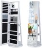 360° Drehbarer Schmuckschrank mit Dreifarbigen LED-Leuchten Freistehender Spiegelschrank Weiß Bild 2