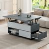 Couchtisch 100 x 98 x 65 cm, höhenverstellbar mit Stauraum, Schublade und Rollen, Grau-Weiß Bild 4