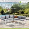 Juskys Gartenmöbel Lounge St. Tropez - 4 Personen Sitzecke - Set mit Tisch, Ecksofa & Kissen - Möbel für Balkon & Garten - Holz Balkonmöbel Weiß Bild 4