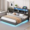 Flieks Polsterbett, LED Doppelbett 160x200cm mit USB-Laden und Stauraum am Kopfteil Leinen Bild 2