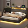 Flieks Polsterbett, LED Doppelbett 160x200cm mit USB-Laden und Stauraum am Kopfteil Leinen Bild 3