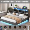 Flieks Polsterbett, LED Doppelbett 160x200cm mit USB-Laden und Stauraum am Kopfteil Leinen Bild 4