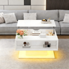 Couchtisch 80x75x40 cm in Weiß mit Hubfunktion, Hochglanz-Oberfläche, LED-Lichtstreifen und Stauraum Bild 4