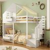 Merax Hochbett 90x200cm mit Unterbett-Spielbereich (1-St, Etagenbett Jugendbett Stockbett Einzelbett Hausbett) Massivholz Kinderbett mit Stauraumtreppe, Rausfallschutz & Fenster Bild 5