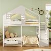 Merax Hochbett 90x200cm mit Unterbett-Spielbereich (1-St, Etagenbett Jugendbett Stockbett Einzelbett Hausbett) Massivholz Kinderbett mit Stauraumtreppe, Rausfallschutz & Fenster Bild 2