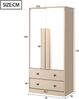Merax Kleiderschrank, Doppeltüren-Design, mit Schubladen und Ablagefächern, holzfarbe+weiß, 70 x 40 x 170 cm Bild 4