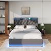 Merax Polsterbett 140*190 cm, Doppelbett, 360-Surround-LED-Funktion, Grau Leinen-Material Hydraulisches Lagerbett, gepolstertes Kopfteil mit USB Typ-C Ladefunktion Bild 2