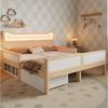 Flieks Kinderbett flexible Schublade & Staufach links/rechts montierbar, Massivholzbett 140×200 cm mit Katzenohren Kopfteil und LED‑Beleuchtung Bild 2
