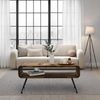 Retro Couchtisch Sheesham Massivholz 100cm · Wohnzimmertisch rechteckig mit Ablagefach · Handgefertigter Sofatisch aus Holz mit Metallbeinen im Industrial Design Bild 3
