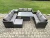 Fimous Patio Garten Dining Set Rattan Möbel Lounge Sofa Höhenverstellbarer steigender Hubtisch mit Beistelltisch Großer Fußhocker Dunkelgrau gemischt Bild 2