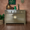 Vintage Kommode Braun Hellbraun Messingkreis chinesisch Schrank Sideboard Kolonial-Stil Antik-Stil Lowboard asiatisch orientalisch Fernost shabby-chic Landhaus Bild 5