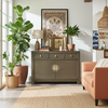 Vintage Kommode Braun Hellbraun Messingkreis chinesisch Schrank Sideboard Kolonial-Stil Antik-Stil Lowboard asiatisch orientalisch Fernost shabby-chic Landhaus Bild 2