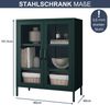 Vitrinenschrank Wohnzimmer klein GINA - 3 Ebenen, Metall | Glasvitrine Bücherschrank Büroschrank Aktenschrank mit Glasfenster Metallschrank, 101,5x80x40cm Dunkelgrün Bild 2