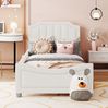 Polsterbett 90x200 cm Kinderbett aus Flanell mit Rückenlehne und Lattenrost – geschwungenes Design, beige Bild 2