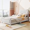 Polsterbett 90x200 cm Kinderbett aus Flanell mit Rückenlehne und Lattenrost – geschwungenes Design, beige Bild 3