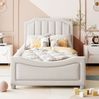 Polsterbett 90x200 cm Kinderbett aus Flanell mit Rückenlehne und Lattenrost – geschwungenes Design, beige Bild 4