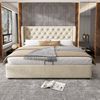 REDOM Polsterbett Doppelbett Bett Stauraumbett Jugendbett gepolsteres Bettgestell (Massivholz Untergestell mit Hydraulisch anhebbarer Bettstauraum, Samt Bezug Funktionsbett mIt Staufächer 140x200 cm Ohne Matratze), mit weichem Kopfteil Schaum-Polsterun... Bild 2