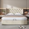 REDOM Polsterbett Doppelbett Bett Stauraumbett Jugendbett gepolsteres Bettgestell (Massivholz Untergestell mit Hydraulisch anhebbarer Bettstauraum, Samt Bezug Funktionsbett mIt Staufächer 140x200 cm Ohne Matratze), mit weichem Kopfteil Schaum-Polsterun... Bild 3