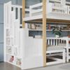 Novelux Etagenbett 90x200 cm mit Aufbewahrungstreppe und klappbarem Tisch – Kiefer/MDF/Sperrholz in Weiß+Natur, Bücherregal, Sicherheitsgeländer Bild 5