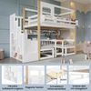 Novelux Etagenbett 90x200 cm mit Aufbewahrungstreppe und klappbarem Tisch – Kiefer/MDF/Sperrholz in Weiß+Natur, Bücherregal, Sicherheitsgeländer Bild 4