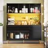 Hochschrank mit Glasfront & LED-Beleuchtung, 145 x 39 x 171 cm, Schwarz Bild 3