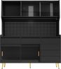 Hochschrank mit Glasfront & LED-Beleuchtung, 145 x 39 x 171 cm, Schwarz Bild 5