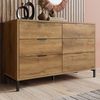 Kommode 120 x 40 x 76 cm mit 6 Schubladen – Sideboard in Dunkler Eiche mit Metallrahmen Bild 3