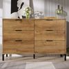 Kommode 120 x 40 x 76 cm mit 6 Schubladen – Sideboard in Dunkler Eiche mit Metallrahmen Bild 2