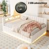 Merax Daybett Polsterbett Schlafsofa 140x200, Mit hydraulischem Stauraum, Mit LED-Licht und USB-Ladeanschluss, Samt, Beige Bild 2