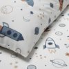 MTOnlinehandel Kinderbettwäsche Space Weltall-Abenteuer 135x200 + 80x80 cm in Renforcé, Rakete, 100% Baumwolle, 2 teilig, Galaxis • Weltall • Blau • Weiß • Beige Bild 4