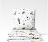 MTOnlinehandel Kinderbettwäsche Space Weltall-Abenteuer 135x200 + 80x80 cm in Renforcé, Rakete, 100% Baumwolle, 2 teilig, Galaxis • Weltall • Blau • Weiß • Beige Bild 2