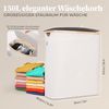 HENNEZ Wäschekorb Wäschebox 150L - Wäschekorb 3 Fächer mit Deckel, Wäschesortierer mit Wäschesack, schwarz Bambus Bild 3