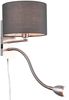Wandlampe HOTEL mit Leselampe, Schalter & Stecker, Stoffschirm Grau, Höhe 23,5cm Bild 2