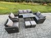 Fimous Polyrattan Gartenmöbelset 9-Sitzer Garten Lounge Set mit Esstisch 2 kleine Fußhockern Dunkelgrau Gemischt Bild 2