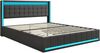 Double bed linen fabric, 160 * 200cm dark gray, bed flaps, headboard and footboard with LED lights, 4 iron drawers, headboard with USB charging port Bild 4