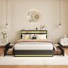 Double bed linen fabric, 160 * 200cm dark gray, bed flaps, headboard and footboard with LED lights, 4 iron drawers, headboard with USB charging port Bild 5