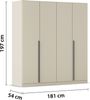 rauch Kleiderschrank Alba, Drehtürenschrank, Garderobenschrank, 4-türig, mit 3 Kleiderstangen, 4 Einlegeböden und Schubladeneinsatz, Farbe Champagner, Beige, Griffstange Grau metallic, Schwarz, 181x197x54cm Bild 4