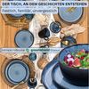SÄNGER Aruba | Steingut Geschirr Set 18 tlg, Teller Set 6 Personen, Geschirrset 6x Speiseteller 6x Müslischalen 6x Dessertteller, Tafelservice blau mit schwarzem Rand kratzfest | VALUE COLLECTION Bild 3