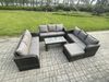 Fimous Garten Sofa im Freien Set 10-Sitzer Polyrattan Gartenmöbel Set mit Rechteckiger Couchtisch 2 Großer Hockern 3-Sitzer Sofa Dunkelgrau Gemischt Bild 2
