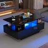 Couchtisch 90x55x41 cm mit LED und 2 Schubladen in Hochglanz-Schwarz Bild 2