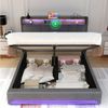 oyajia Polsterbett Doppelbett mit LED Licht 140x200cm,Hydraulisch anhebbarer Stauraumbett (Mit Lattenrost und Ladefunktion, Leinenmaterial Polsterbettt), Modernes Jugendbett, Leises Design Bett, Max. Belastbarkeit 350 kg Bild 3