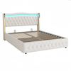 Polsterbett 160*200cm, Breite Beine mit hellen Streifen für stabilen Halt, Mit farbwechselnder LED-Beleuchtung, Mit Hydraulik zur Lagerung, Mit hellen Rautenakzenten, Doppelbett, Samtstoff, Beige Bild 3