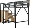 Hochbett 140x200 mit Sicherheitsleiter und flexiblem Staufach, Metallbett Erwachsenenbett Kinder-Etagenbett Schwarz Bild 5